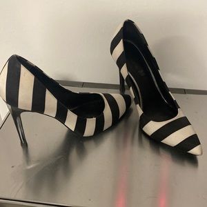 Black and white striped heel made by cosmopolitan